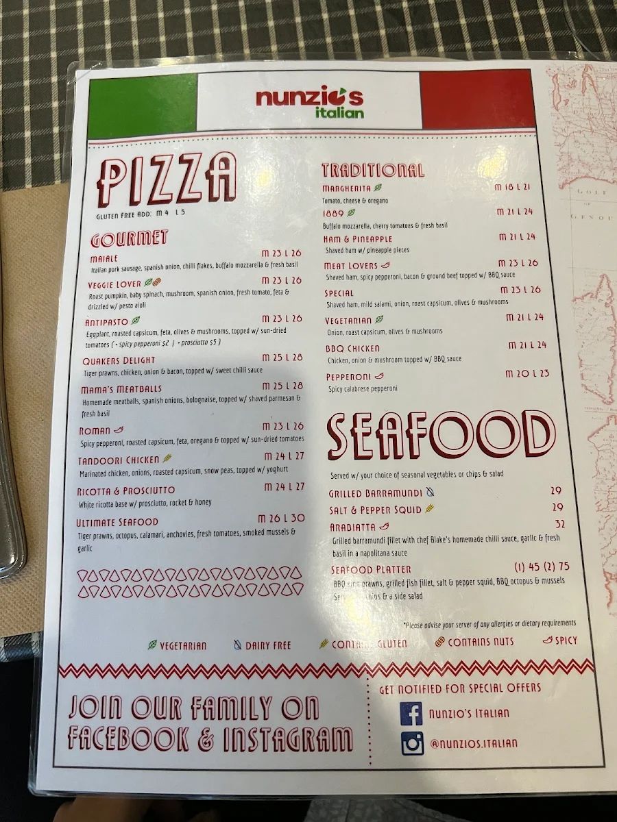 Menu, Nunzios Italian