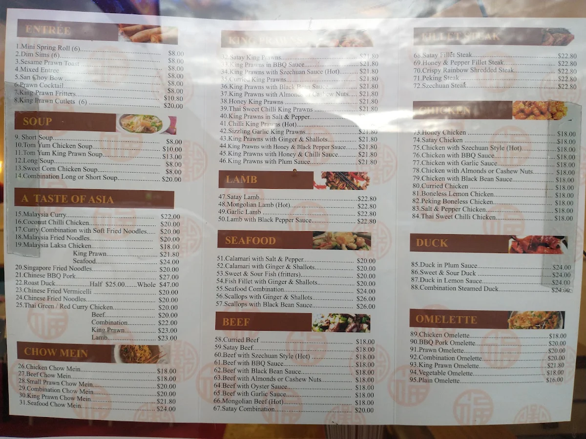 Menu, Wing Garden Asian Restaurant