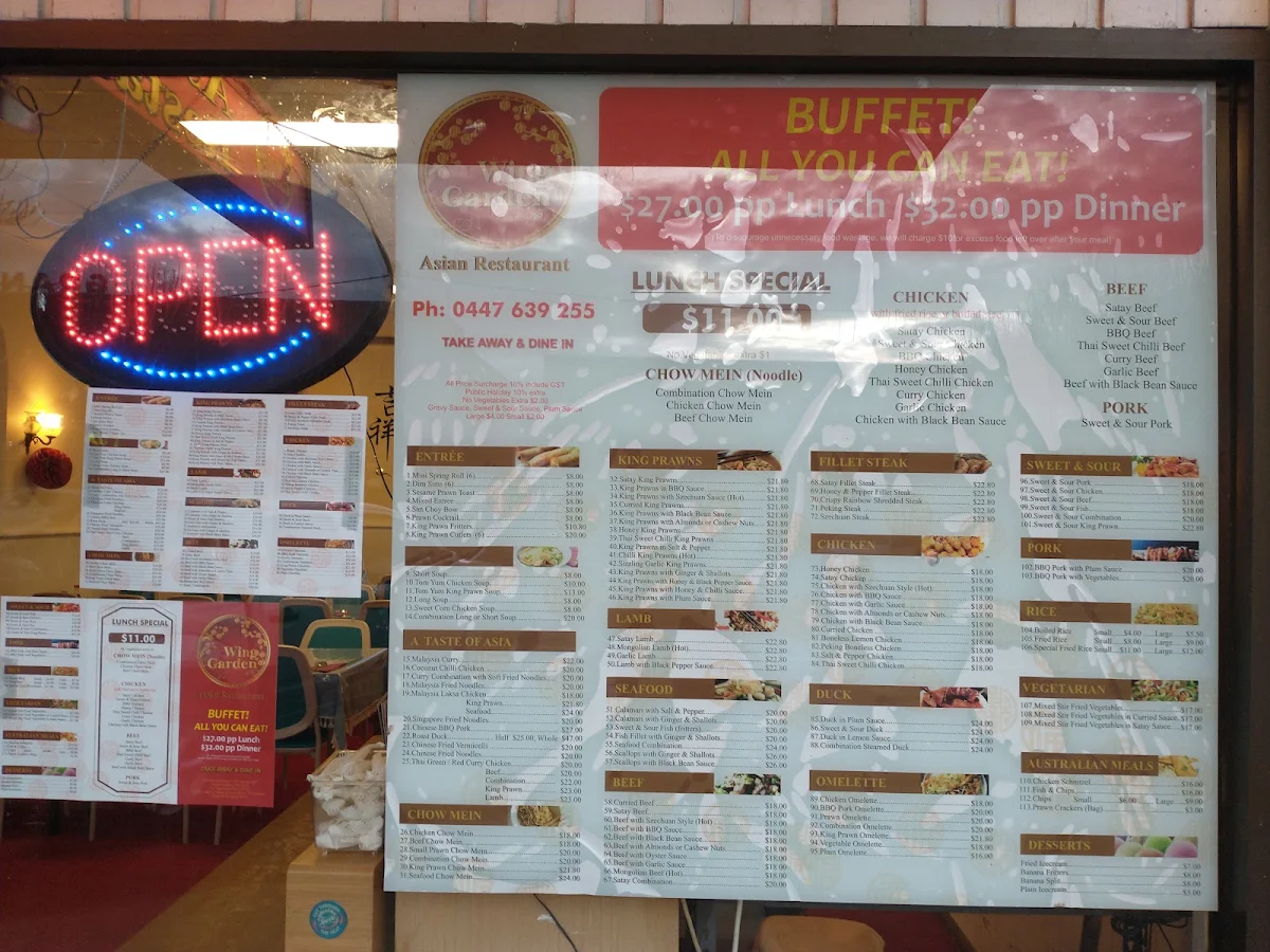 Menu, Wing Garden Asian Restaurant