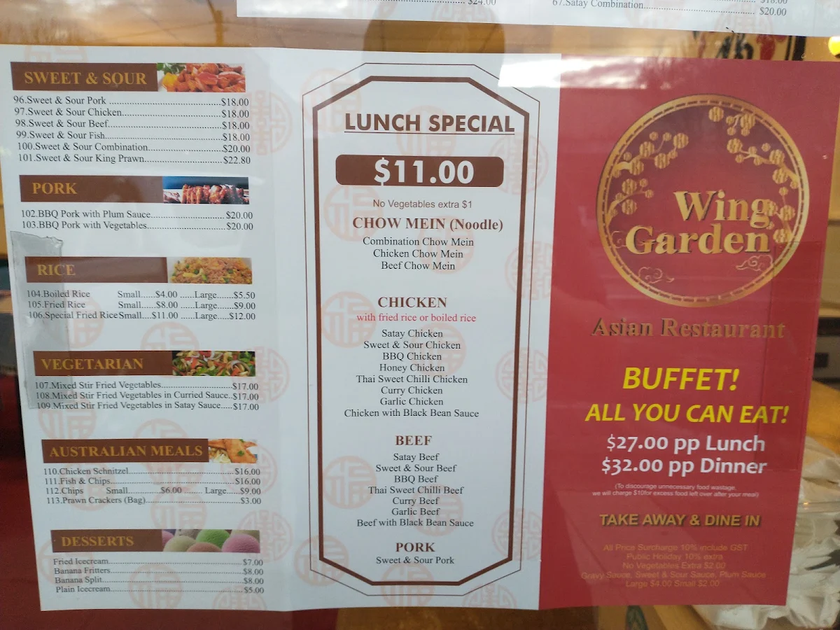 Menu, Wing Garden Asian Restaurant