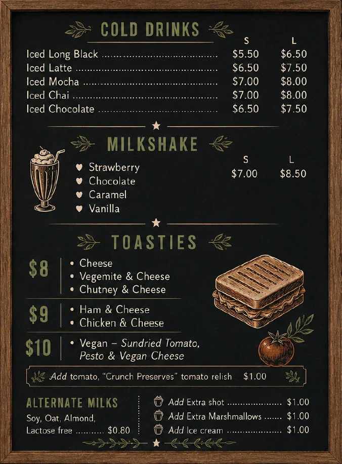 Menu, Lola & Ivy’s Kiosk