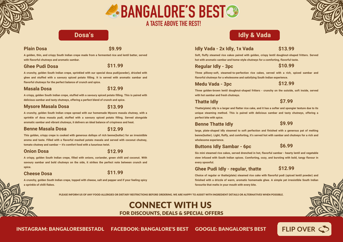 Menu, Bangalore's Best