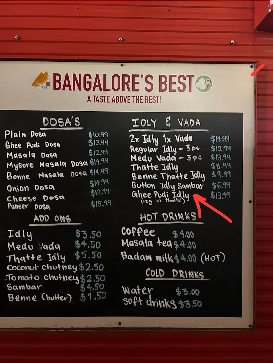 Menu, Bangalore's Best