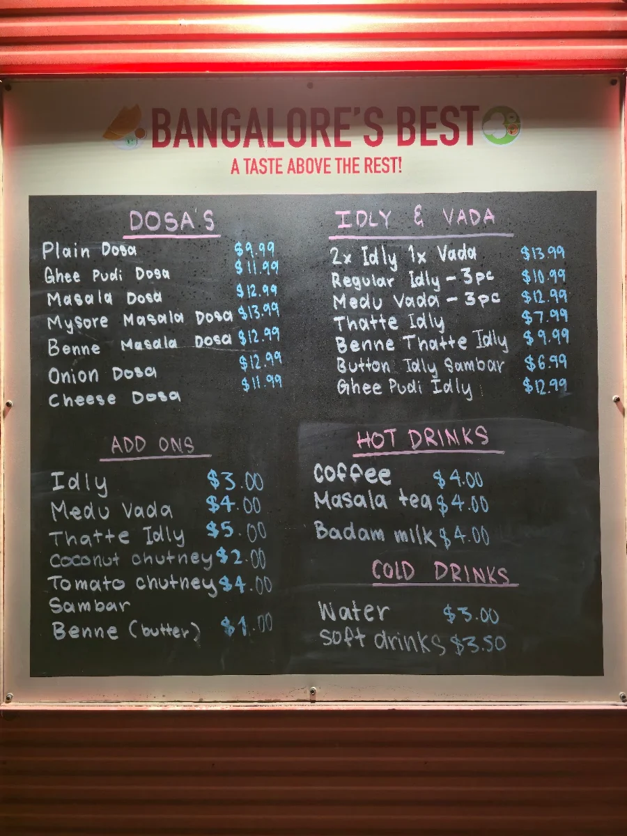 Menu, Bangalore's Best