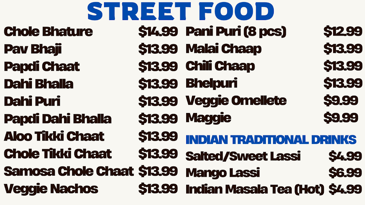 Menu, INDIAN DHABA