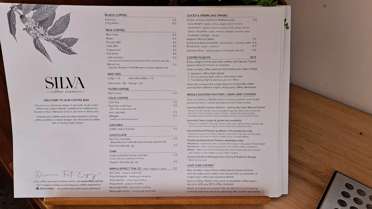 Menu, Silva Coffee Roasters