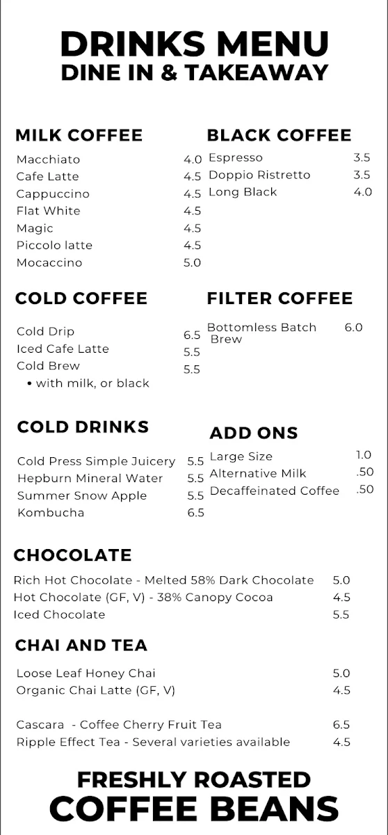 Menu, Silva Coffee Roasters