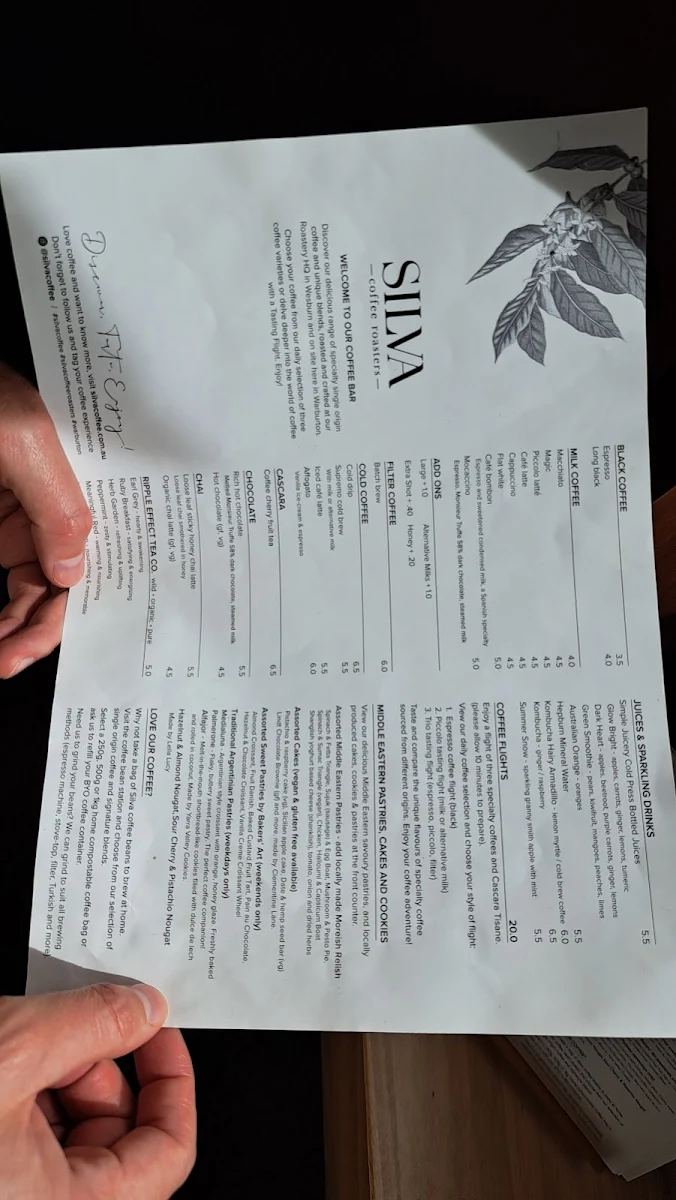 Menu, Silva Coffee Roasters