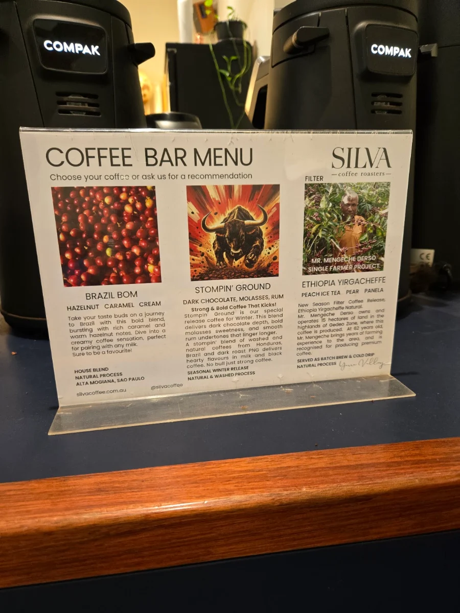 Menu, Silva Coffee Roasters