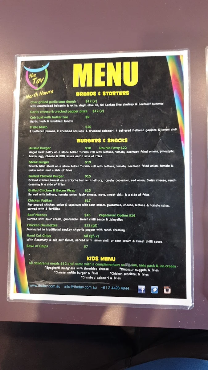 Menu, North Nowra Tavern