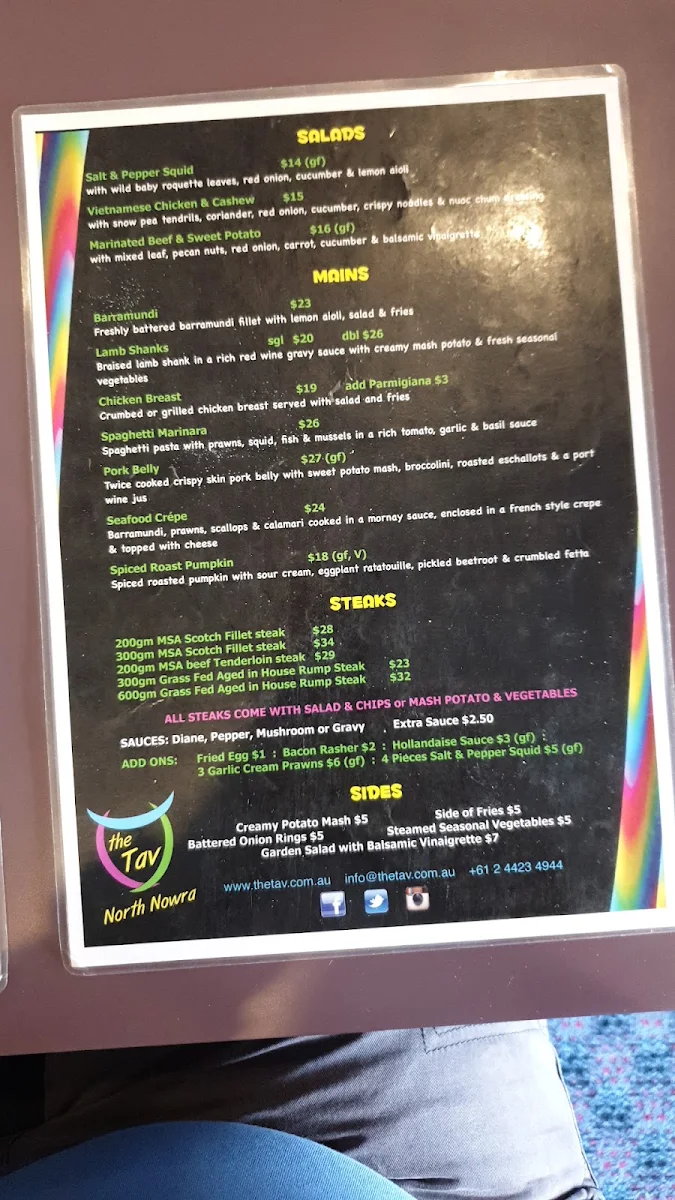 Menu, North Nowra Tavern