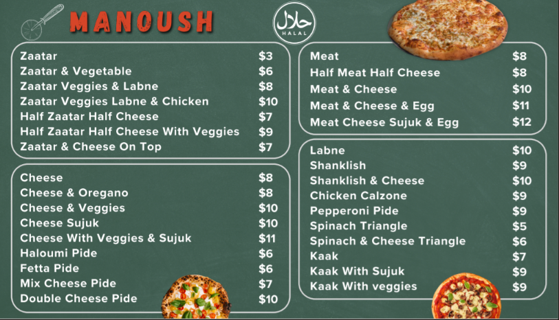 Menu, Semsom Bakery