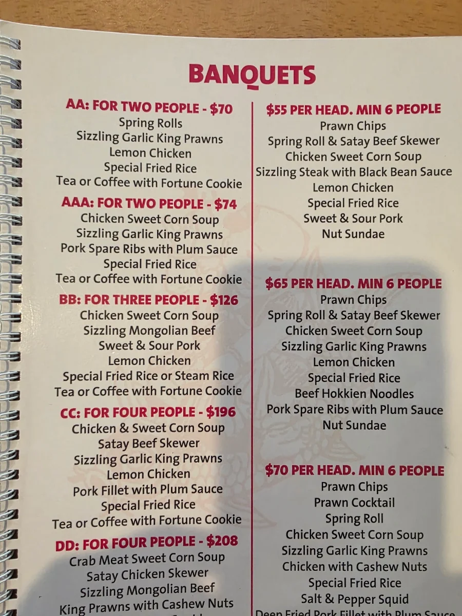 Menu, North China Restaurant