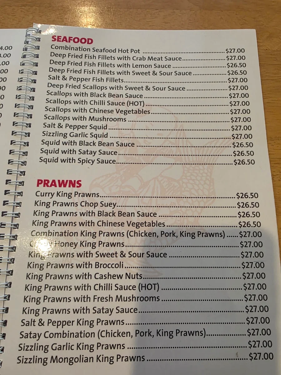 Menu, North China Restaurant