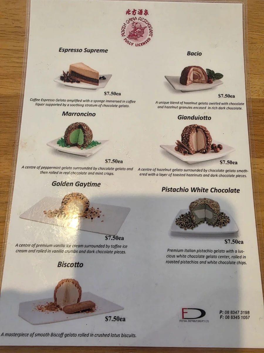 Menu, North China Restaurant