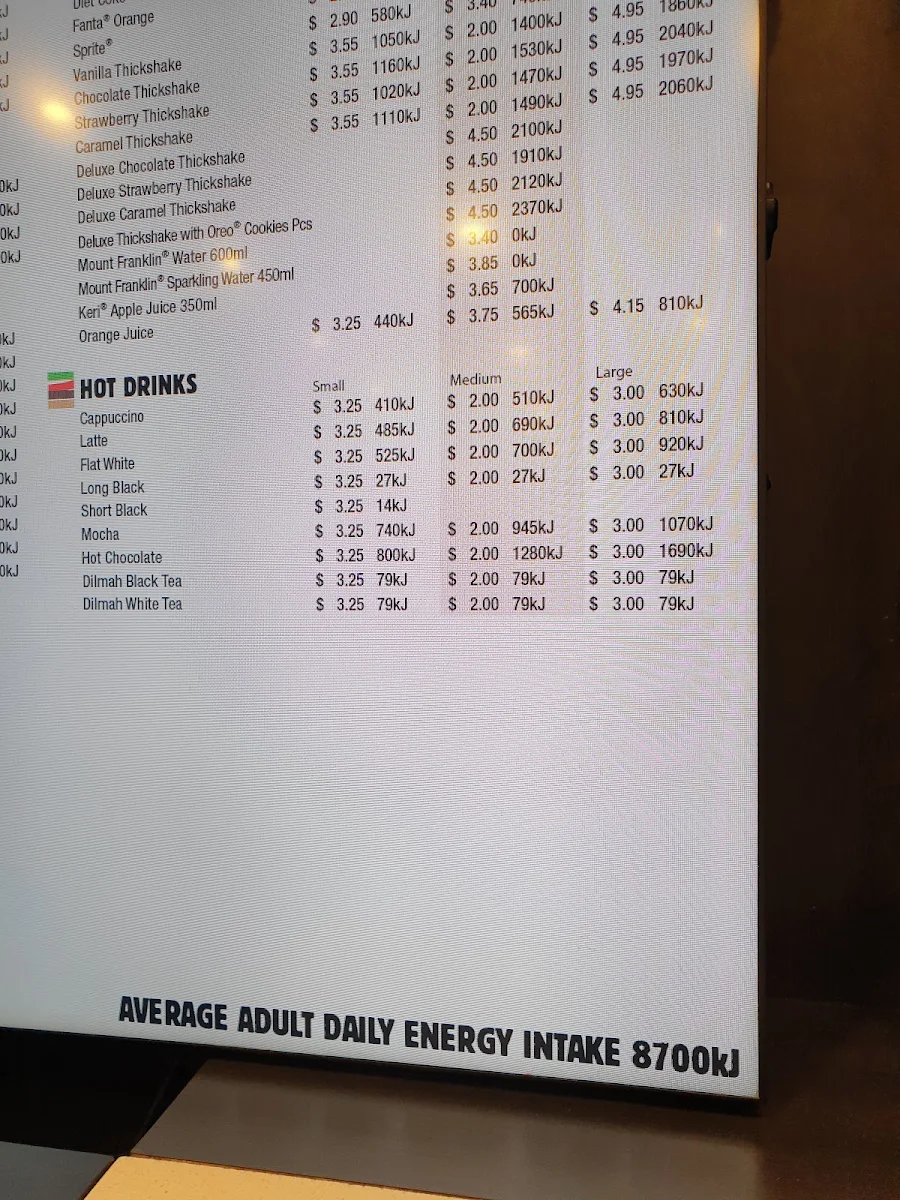 Menu, Hungry Jack's Burgers Beak House
