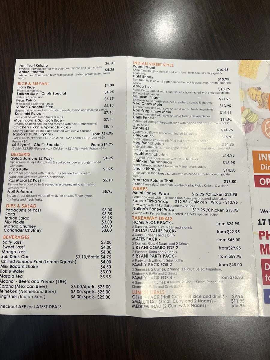 Menu, Spice Nation Burwood