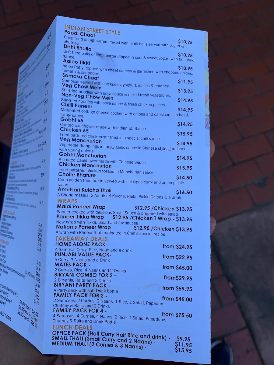 Menu, Spice Nation Burwood
