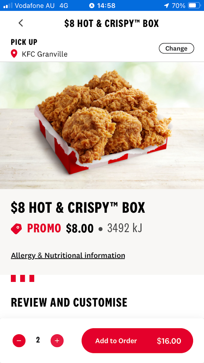 Menu, KFC Granville