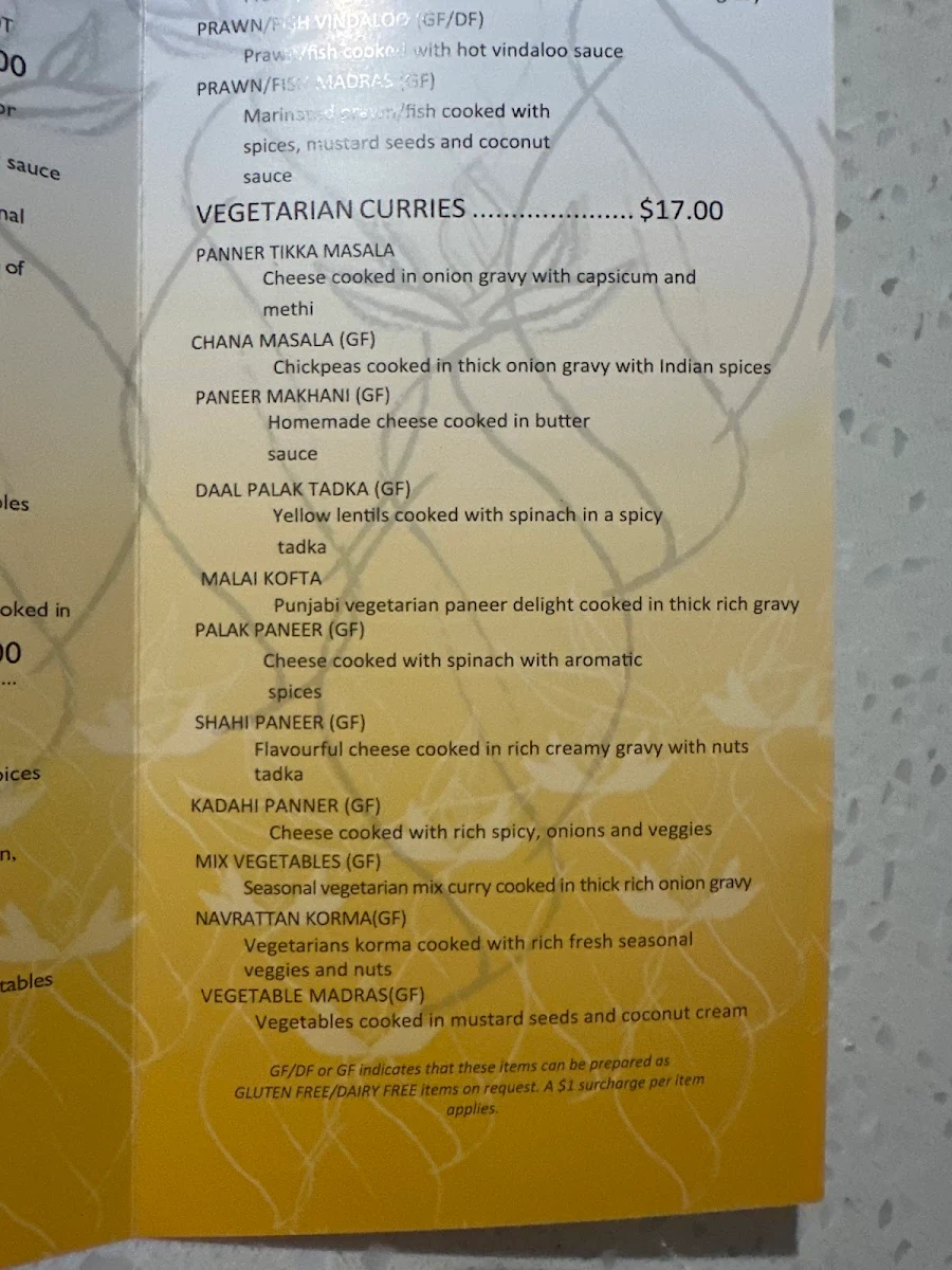 Menu, Choice of India
