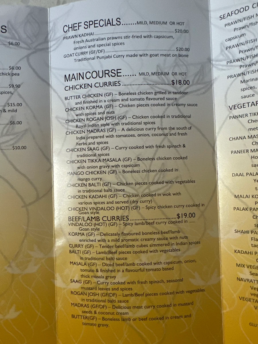 Menu, Choice of India