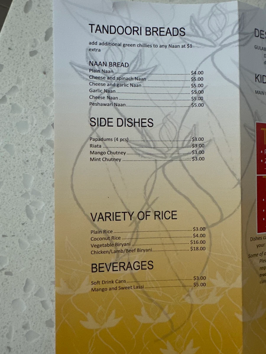 Menu, Choice of India