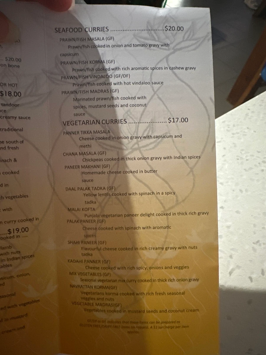 Menu, Choice of India