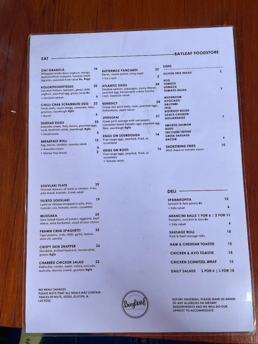 Menu, Bayleaf