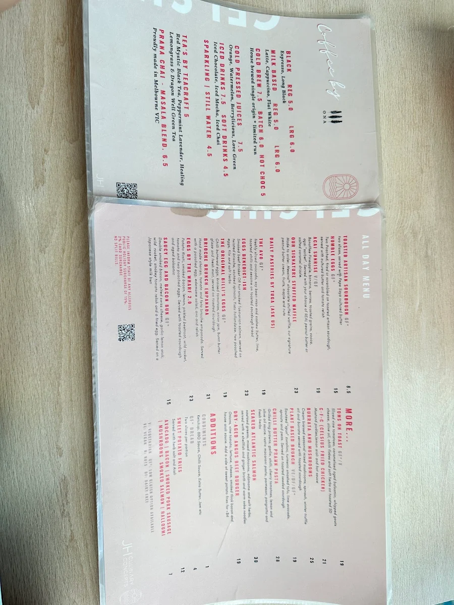 Menu, Celsius Coffee & Dining