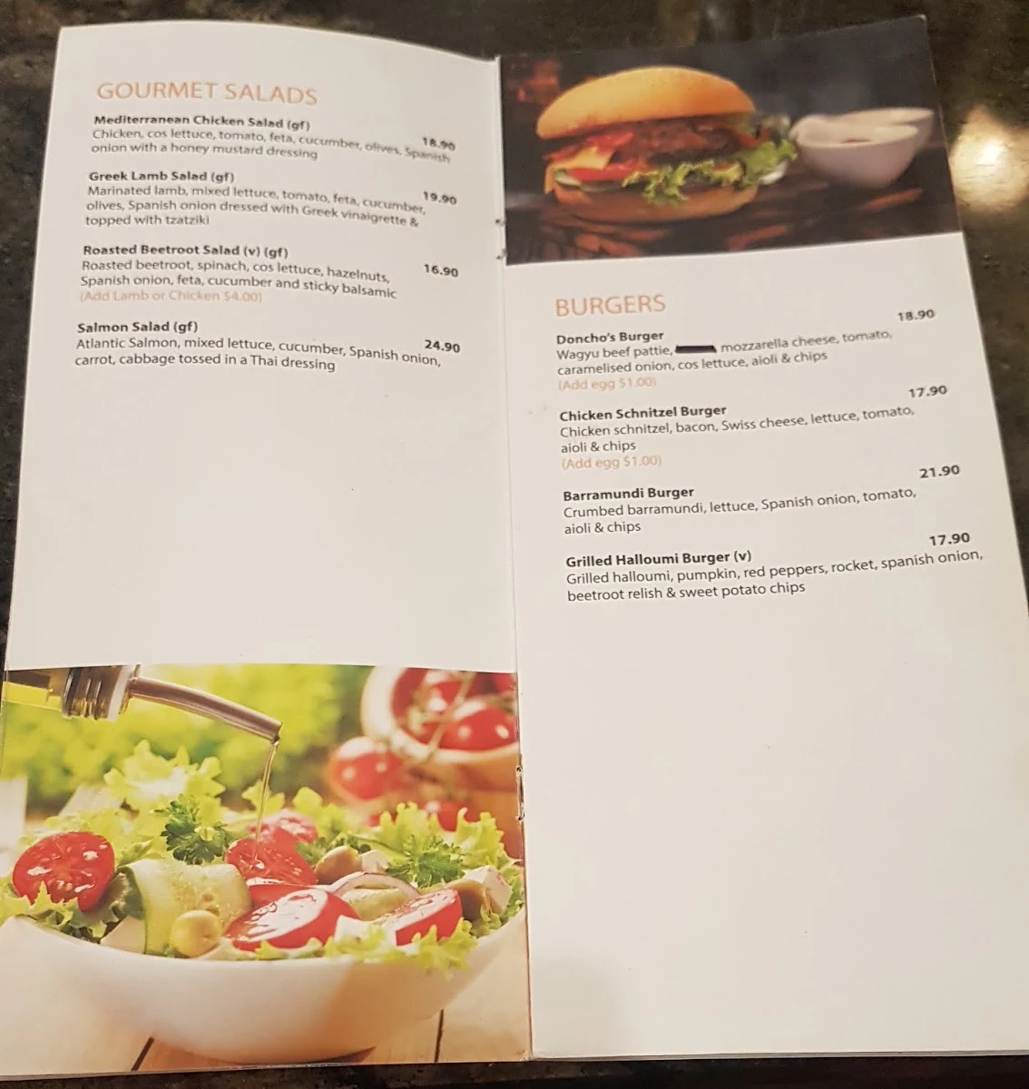 Menu, Doncho's Cafe