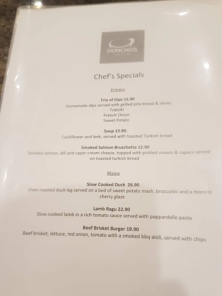 Menu, Doncho's Cafe