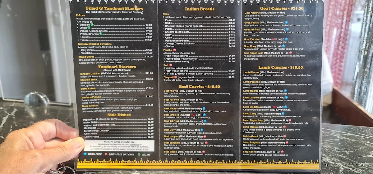 Menu, The Curry Bowl