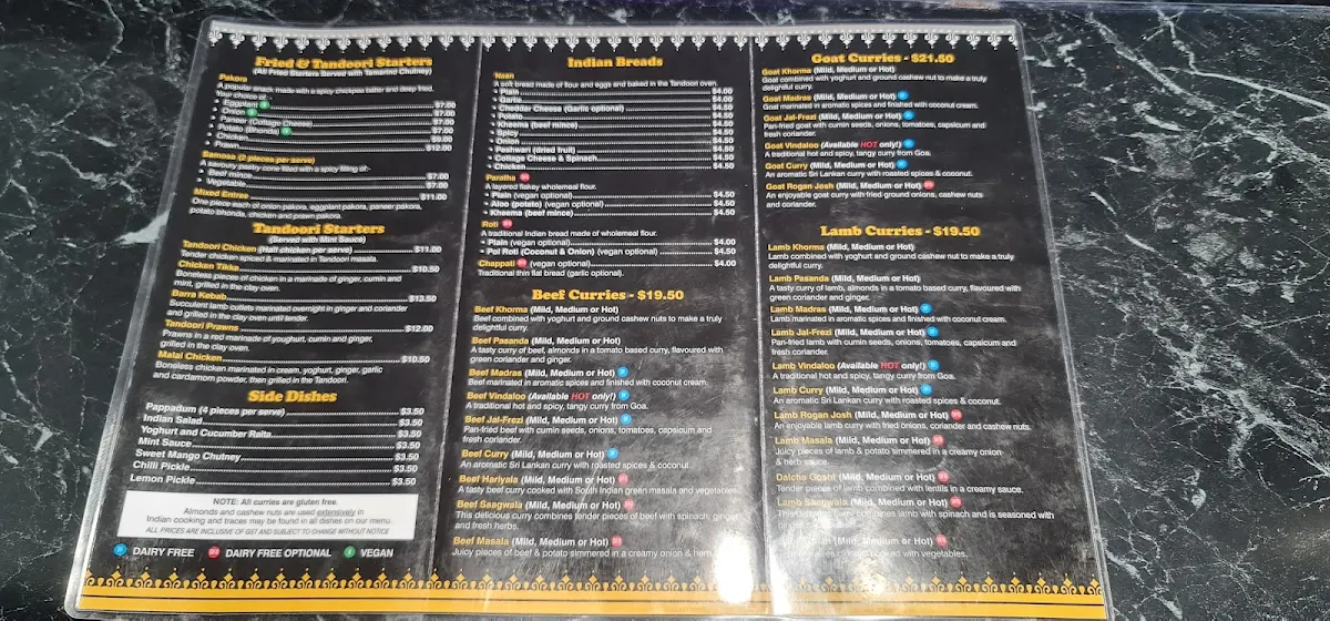 Menu, The Curry Bowl