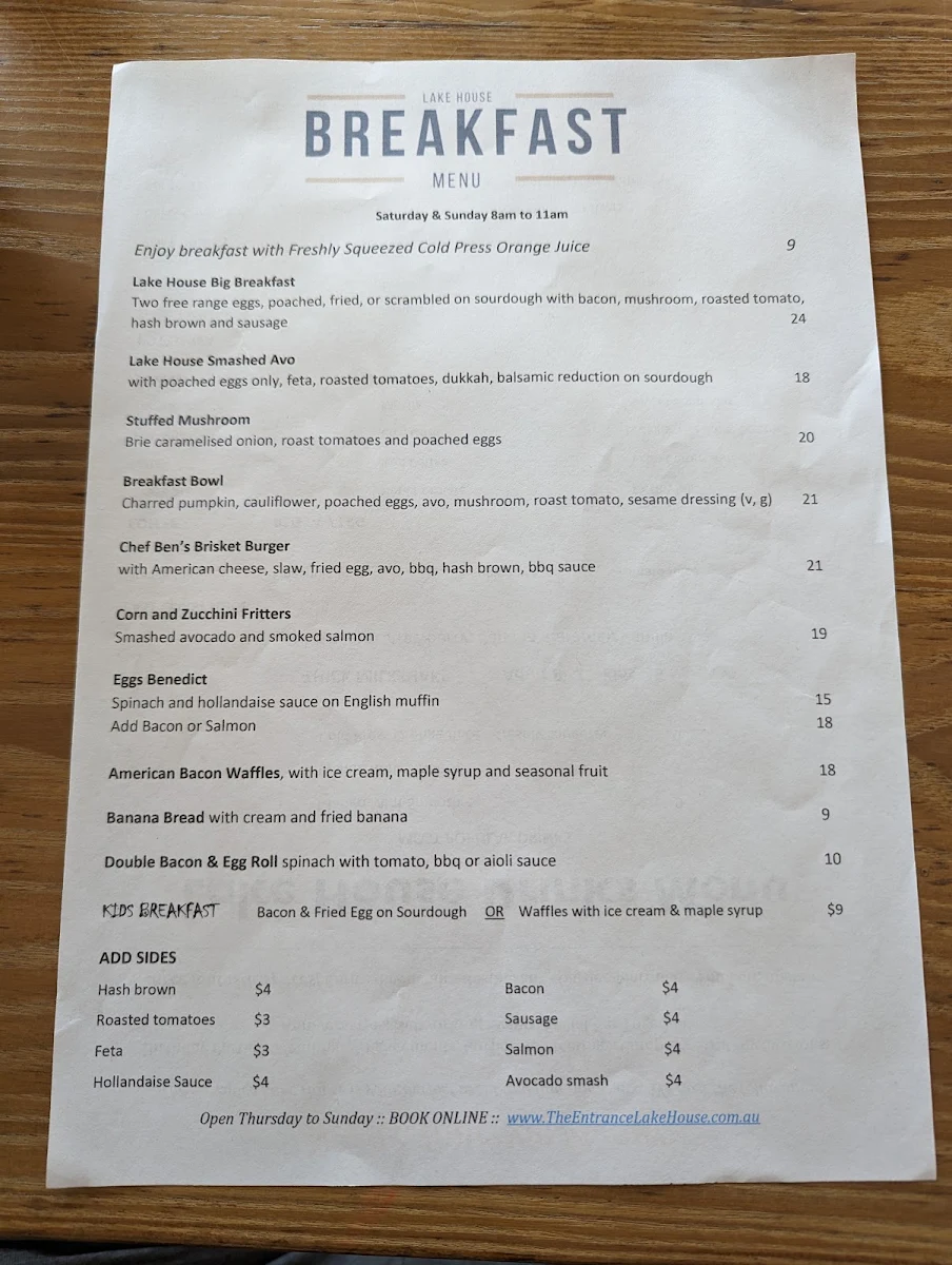 Menu, The Lakehouse Pizza Bar and Grill