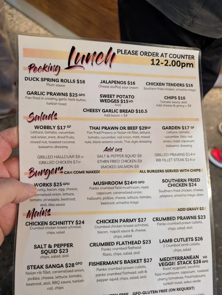 Menu, Wobbly Chook Brewing Co