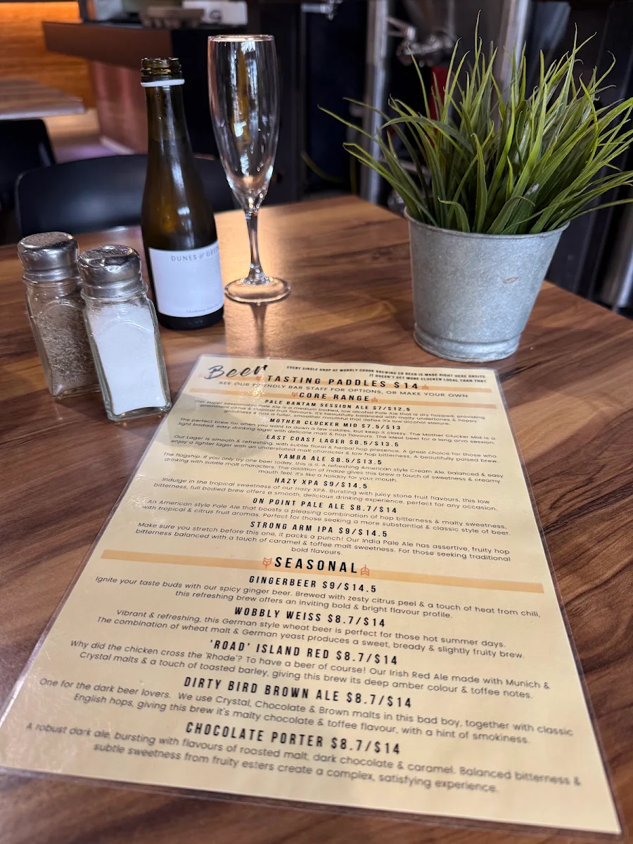 Menu, Wobbly Chook Brewing Co