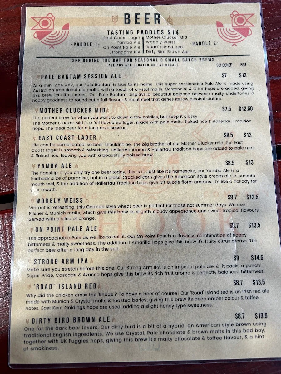 Menu, Wobbly Chook Brewing Co
