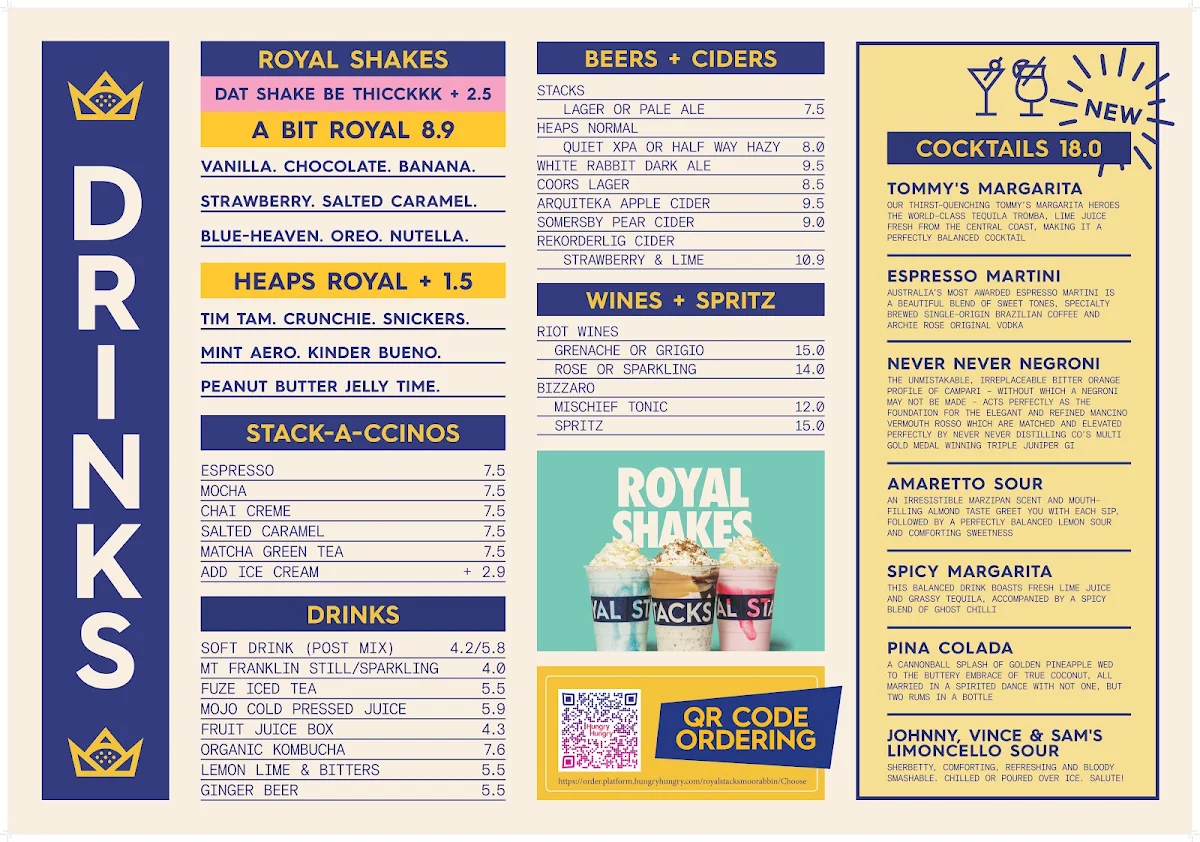 Menu, Royal Stacks Moorabbin
