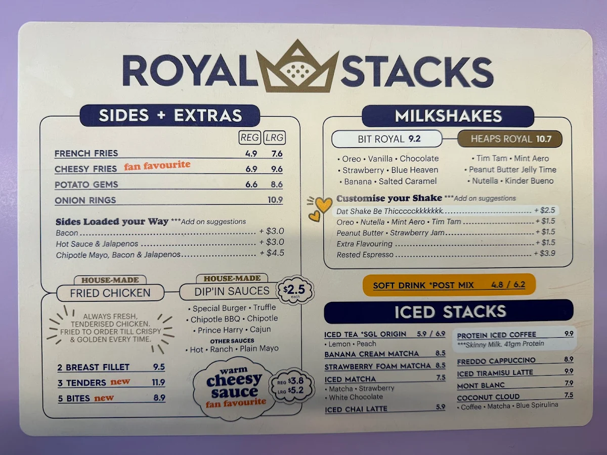 Menu, Royal Stacks Moorabbin