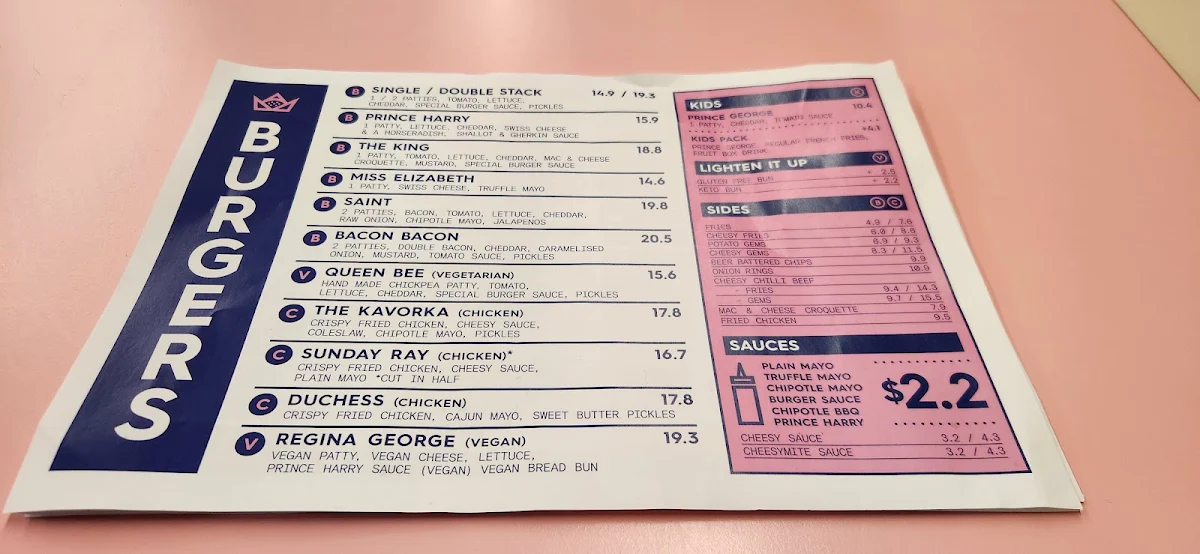 Menu, Royal Stacks Moorabbin