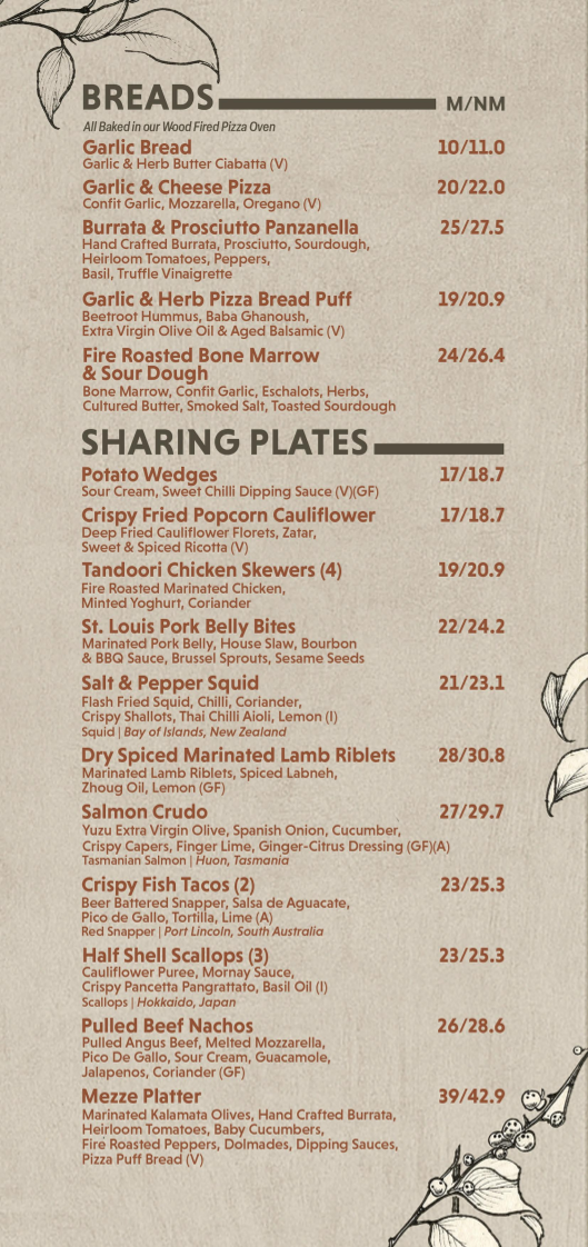 Menu, Chipping Norton Hotel