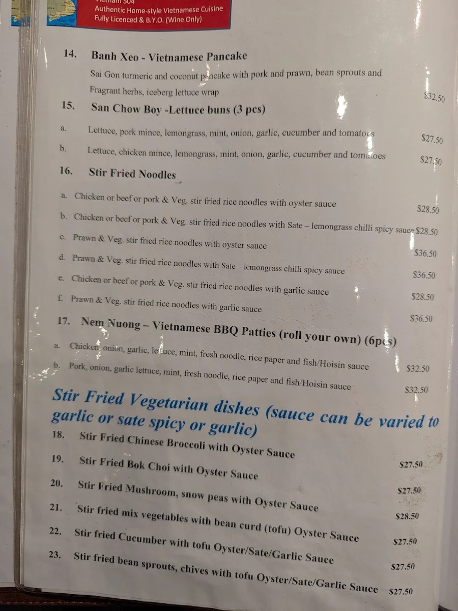 Menu, Little Vietnam 504