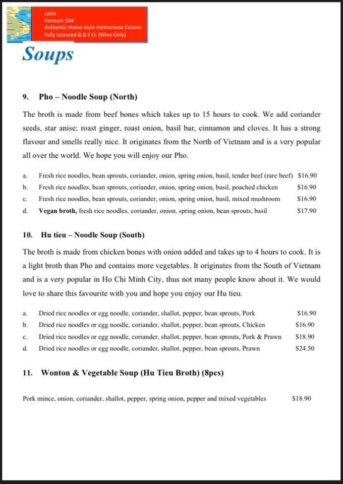 Menu, Little Vietnam 504