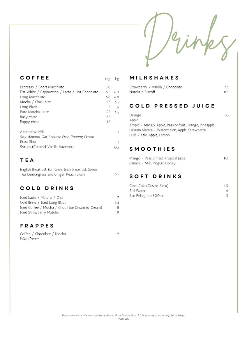 Menu, Fern Avenue Cafe