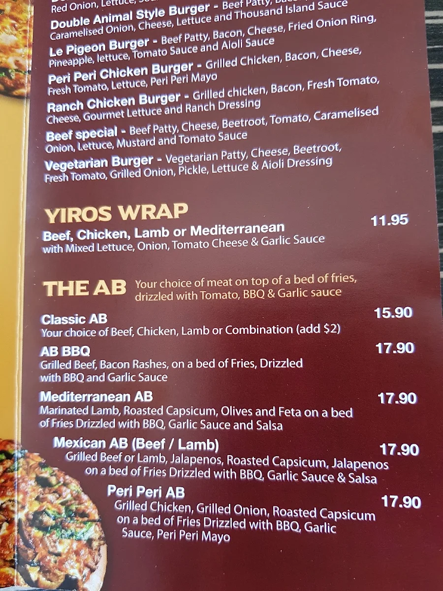 Menu, Craver's Pizzeria
