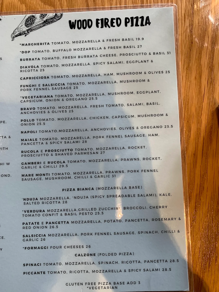 Menu, Bravo Trattoria