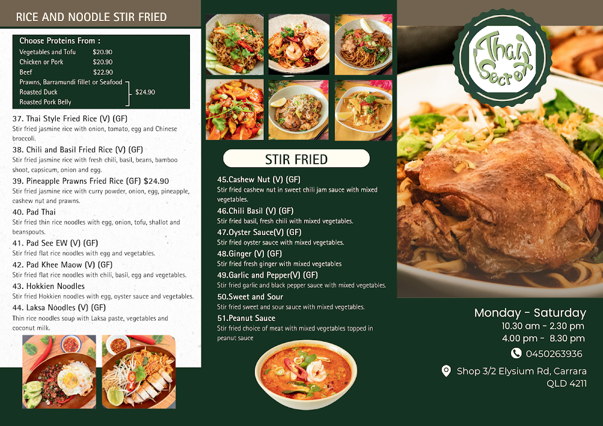 Menu, Thai Secret Restaurant