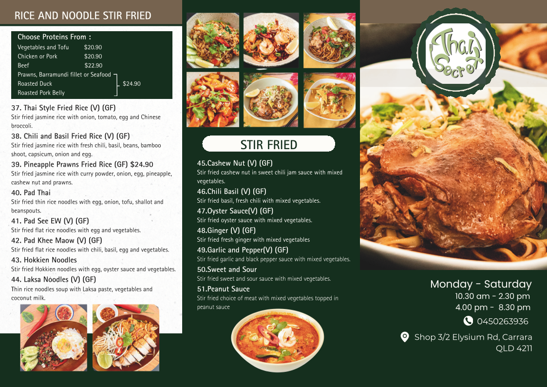 Menu, Thai Secret Restaurant