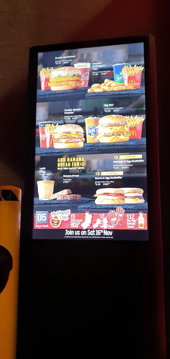 Menu, McDonald's Warrnambool Central