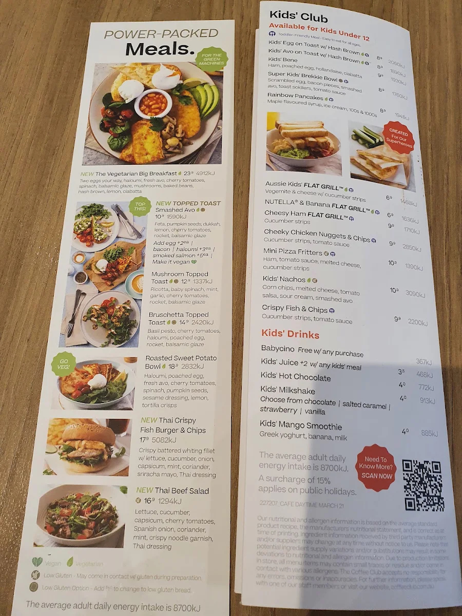 Menu, The Coffee Club